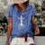 Christian Cross Roots Faith Women's Short Sleeve Loose T-shirt Blue