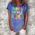 Funny Happy Last Day Of School Hello Summer Multicolored Women's Loosen Crew Neck Short Sleeve T-Shirt Blue