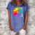 Womens Free Mom Hugs Gay Pride Lgbt Daisy Rainbow Flower Hippie Women's Loosen Crew Neck Short Sleeve T-Shirt Blue