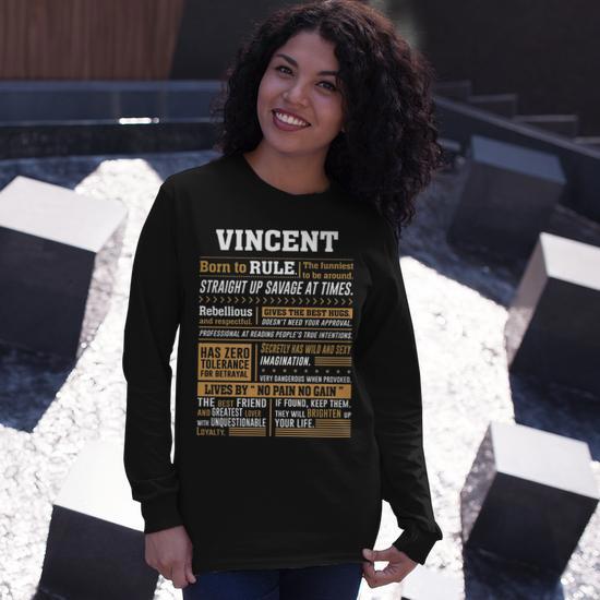 Vincent Name Vincent Born To Rule Long Sleeve T-Shirt | Seseable CA