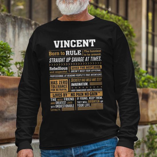 Vincent Name Vincent Born To Rule Long Sleeve T-Shirt | Seseable CA