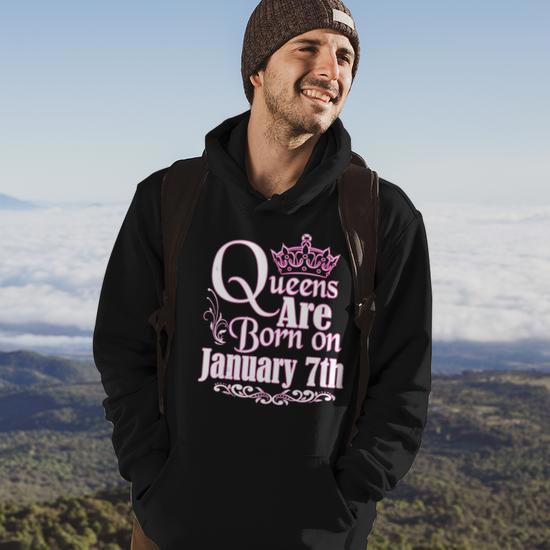 Queens Are Born On January 7Th Capricorn Aquarius Birthday Hoodie