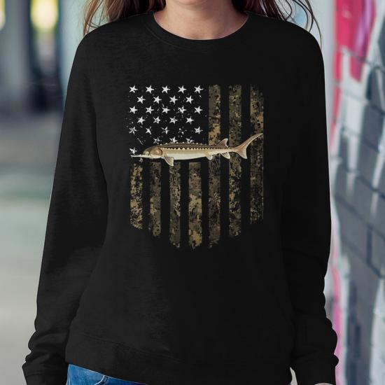Camo American Flag Sturgeon Fishing 4Th Of July Sweatshirt