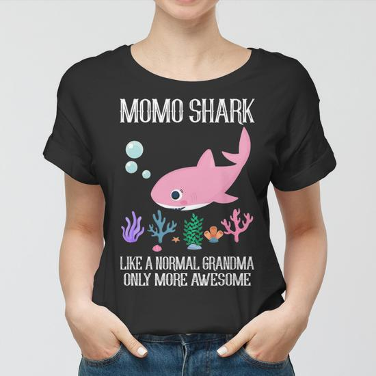 Momo Grandma Gift Momo Shark Only More Awesome Women T-shirt | Seseable UK