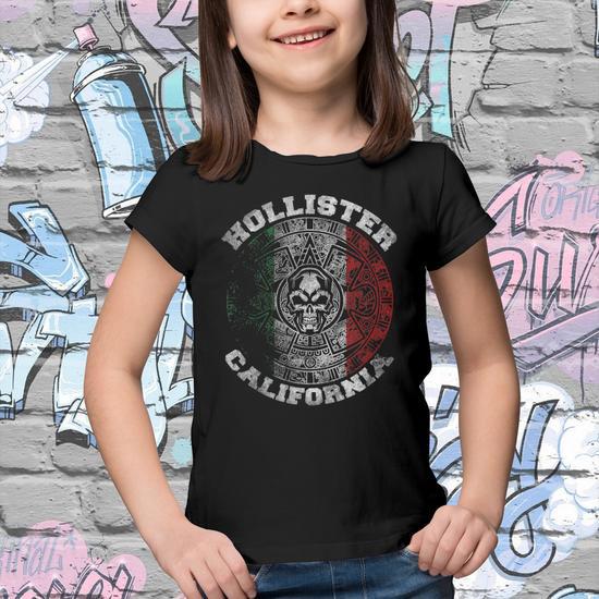 Hollister California Aztec Calendar Mayan Skull Mexico Pride Youth T shirt Mazezy UK