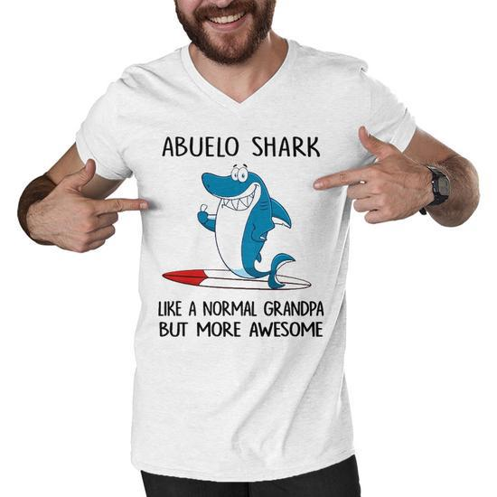 Abuelo Grandpa Gift Abuelo Shark Like A Normal Grandpa But More Awesome Men  V-Neck Tshirt