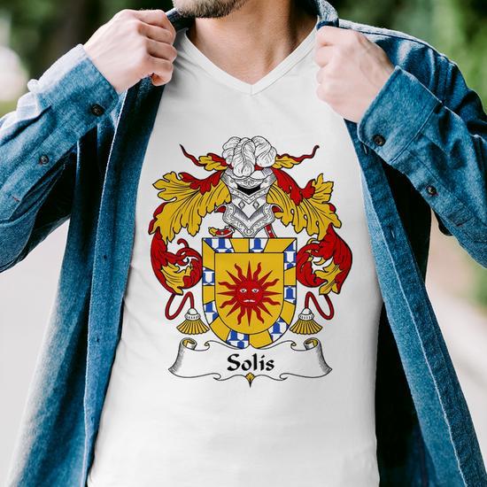 Solis Coat Of Armsfamily Crest Classic T Shirt Men V Neck Tshirt Seseable UK