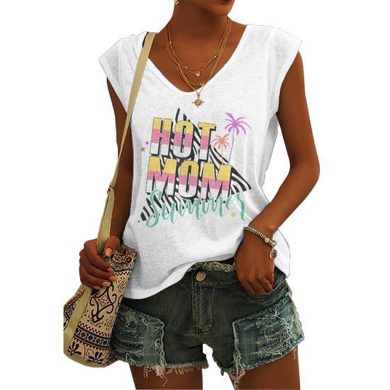 Funny Hot Mom Summer Palm Tree Women V-Neck Tank Top