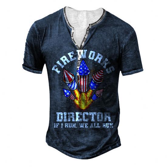 4th of July Fireworks Director Men's Henley Button Down T-Shirt - Sleeve Detail