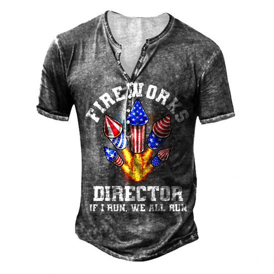 4th of July Fireworks Director Men's Henley Button Down T-Shirt - Front View