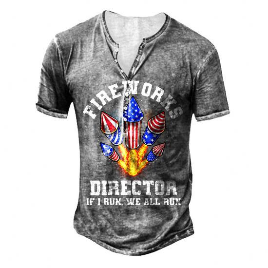 4th of July Fireworks Director Men's Henley Button Down T-Shirt - Side View