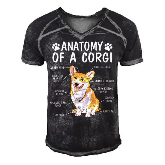 Anatomy of a Corgi Funny Cute Dog Men's Short Sleeve V-Neck Retro T-Shirt