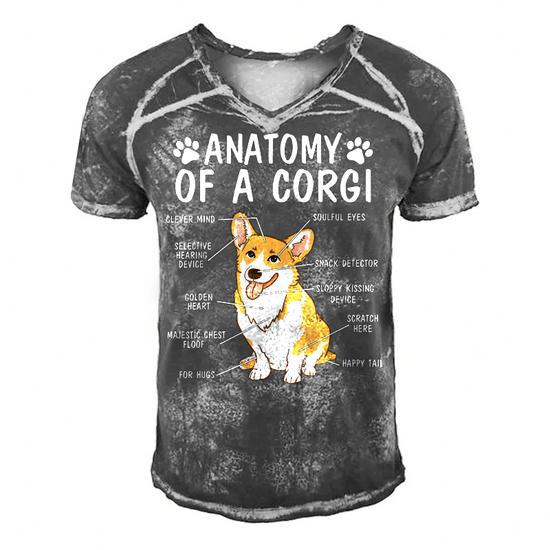 Anatomy of a Corgi Funny Cute Dog Men's Short Sleeve V-Neck Retro T-Shirt - Sleeve View