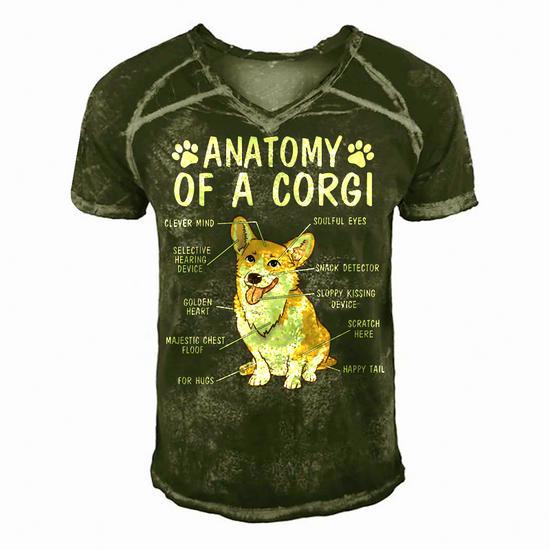 Anatomy of a Corgi Funny Cute Dog Men's Short Sleeve V-Neck Retro T-Shirt - Side View