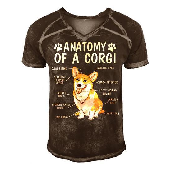 Anatomy of a Corgi Funny Cute Dog Men's Short Sleeve V-Neck Retro T-Shirt - Front View