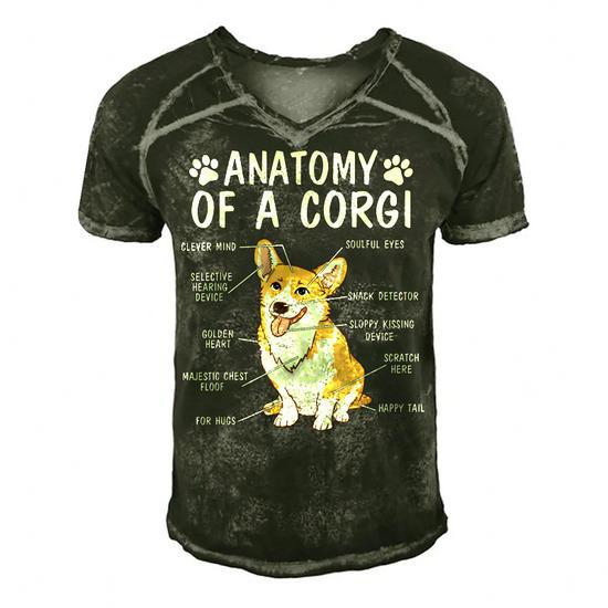 Anatomy of a Corgi Funny Cute Dog Men's Short Sleeve V-Neck Retro T-Shirt - Back View