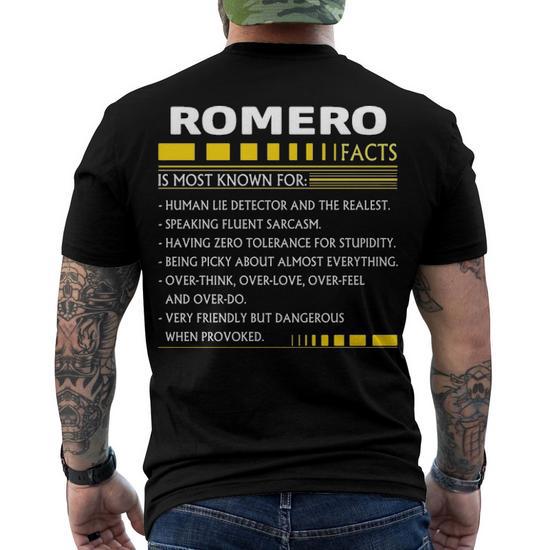 Romero Name Gift Romero Facts Men's Crewneck Short Sleeve Back Print T-Shirt