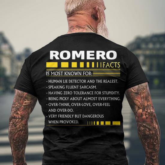 Romero Name Gift Romero Facts Men's Crewneck Short Sleeve Back Print T-Shirt - Back View