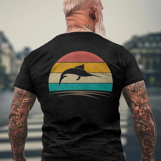 Swordfish Retro Vintage 70S Deep Sea Fishing Men Men's Crewneck Short  Sleeve Back Print T-shirt