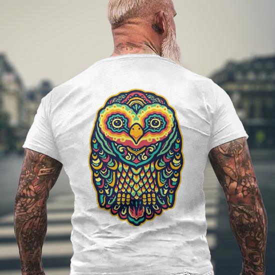 Owl color tattoo art. Owl in ethnic celtic style t-shirt design. Owl tattoo  symbol of wisdom, meditation, thinking, philosophies, poetry.::  tasmeemME.com