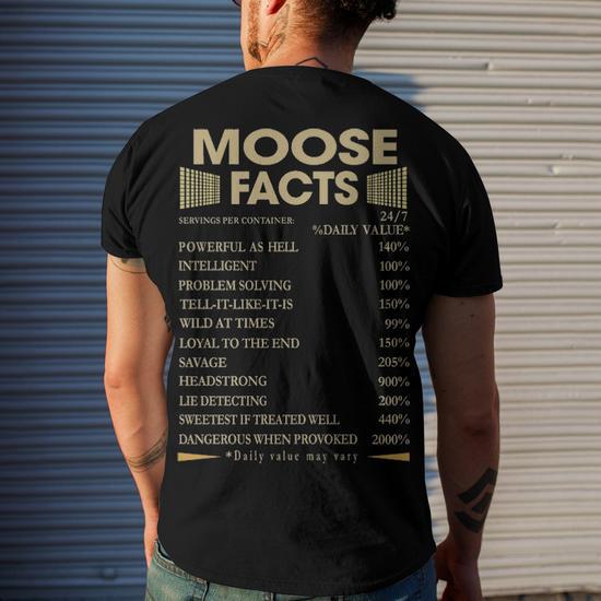 Moose Name Gift Moose Facts Men's Crewneck Short Sleeve Back Print T-Shirt - Side View