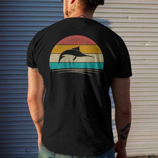 Swordfish Retro Vintage 70S Deep Sea Fishing Men Men's Crewneck Short  Sleeve Back Print T-shirt