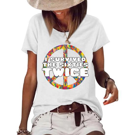 I Survived the 60s Twice 70th Birthday Women's Short Sleeve Loose T-Shirt - Side View