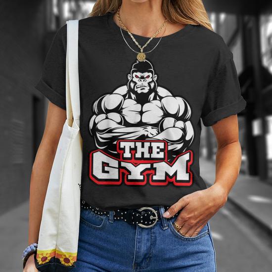 Funny Monkey Gorilla Gym Training Men's Unisex T-Shirt - Close Up