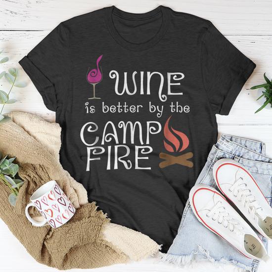 Wine By The Camp Fire Funny Camping T Shirt Christmas Gift Unisex T Shirt Monsterry