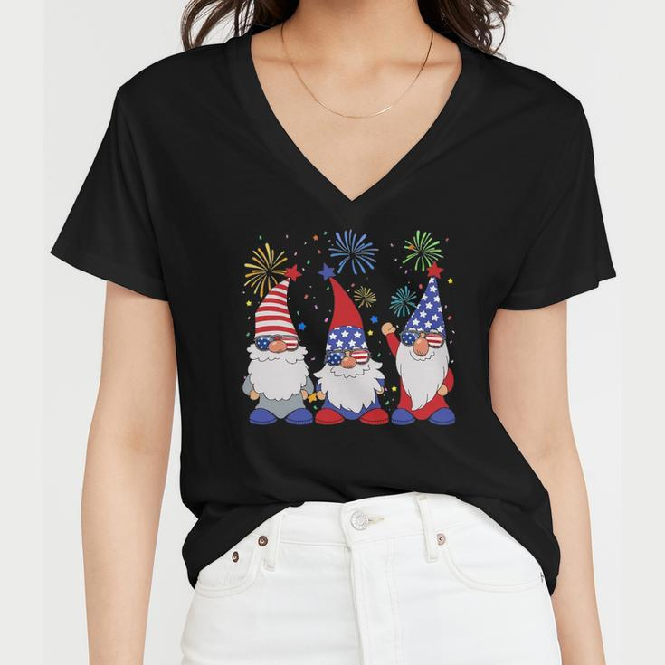 4Th Of July Funny Patriotic Gnomes Sunglasses American Usa Women V-Neck T-Shirt
