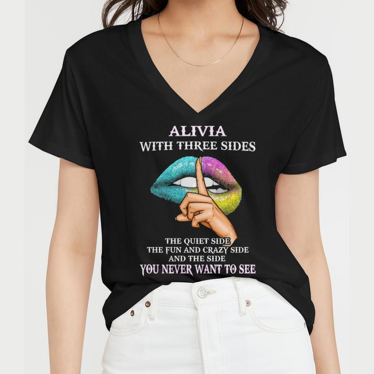 Alivia Name Gift Alivia With Three Sides Women V-Neck T-Shirt
