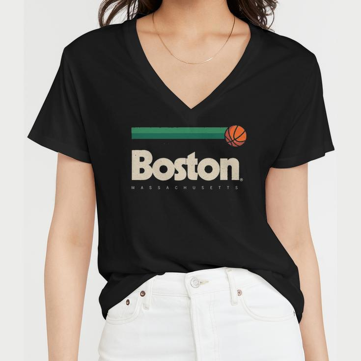 Boston Basketball B-Ball Massachusetts Green Retro Boston Women V-Neck T-Shirt