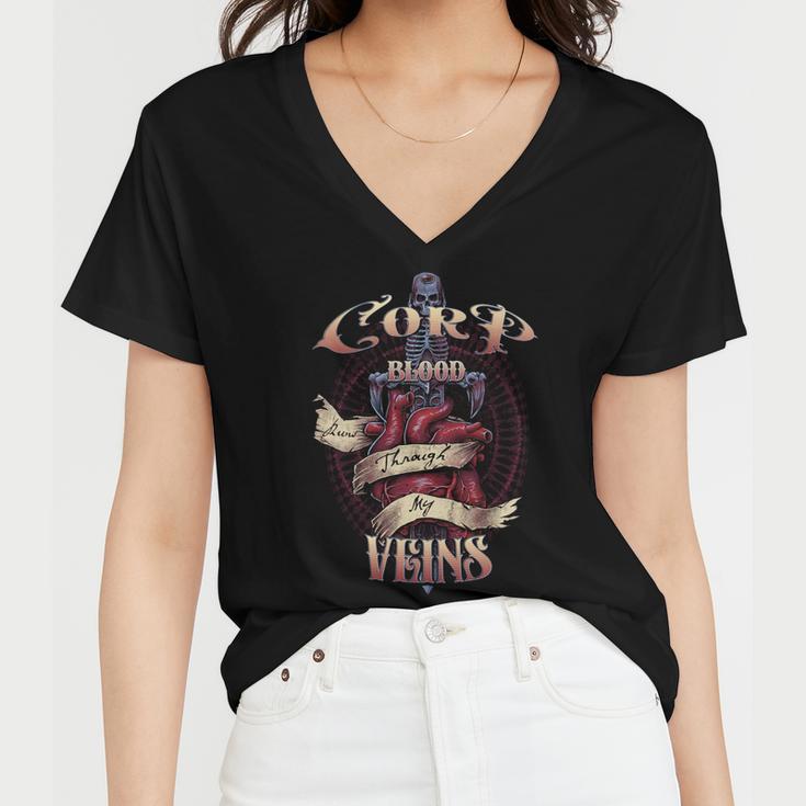 Corp Blood Runs Through My Veins Name Women V-Neck T-Shirt