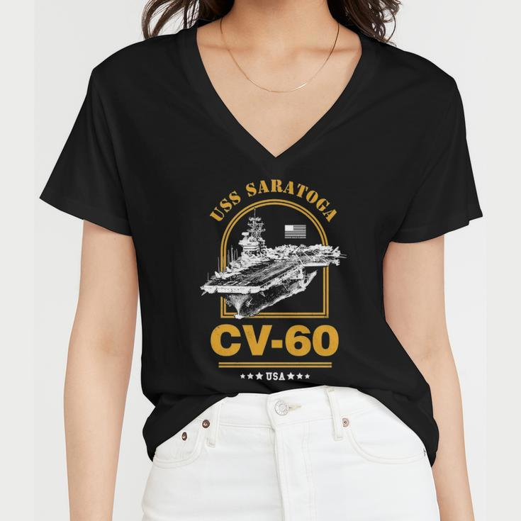 Cv-60 Uss Saratoga United States Navy Women V-Neck T-Shirt