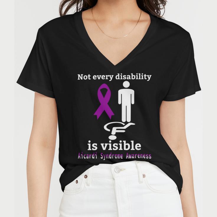 Every Disability Is Visible Aicardi Syndrome Awareness Purple Ribbon Aicardi Syndrome Support Aicardi Syndrome Awareness Women V-Neck T-Shirt