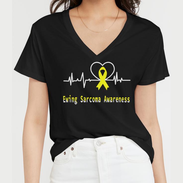 Ewings Sarcoma Awareness Heartbeat Yellow Ribbon Ewings Sarcoma Ewings Sarcoma Awareness Women V-Neck T-Shirt