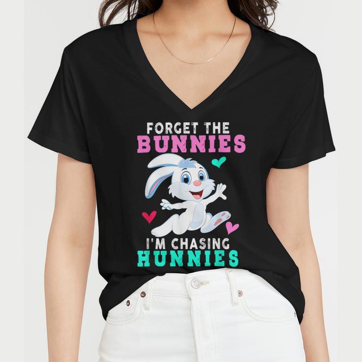 Forget The Bunnies Im Chasing Hunnies Funny Women V-Neck T-Shirt