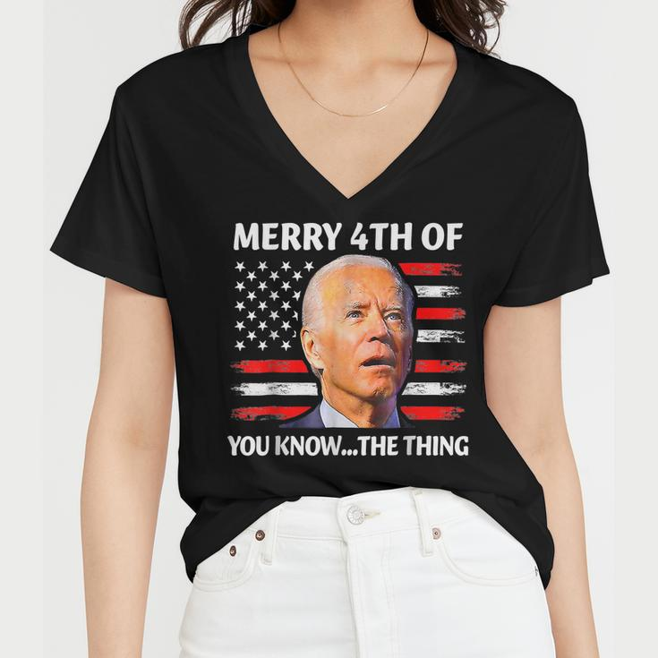 Funny Biden Confused Merry Happy 4Th Of You Know The Thing Women V-Neck T-Shirt