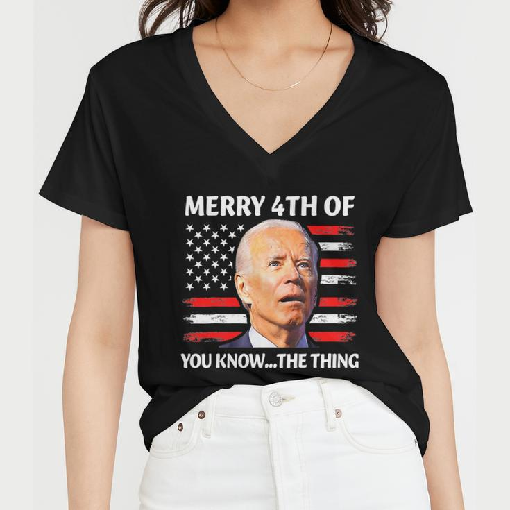 Funny Biden Independence Day Merry Happy 4Th Of July Women V-Neck T-Shirt