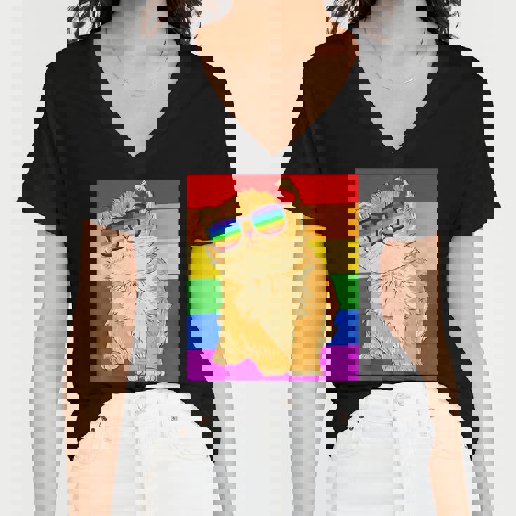 Funny Cat Lgbt Gay Rainbow Pride Flag Boys Men Girls Women Women V-Neck T-Shirt Funny Cat Lgbt Gay Rainbow Pride Flag Boys Men Girls Women Women V-Neck T-Shirt