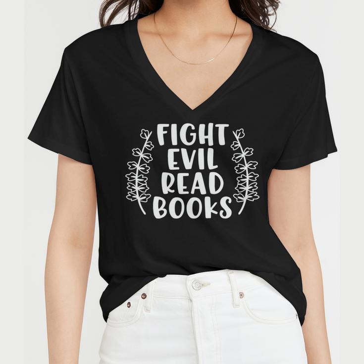 Funny Fight Evil Read Books Women V-Neck T-Shirt