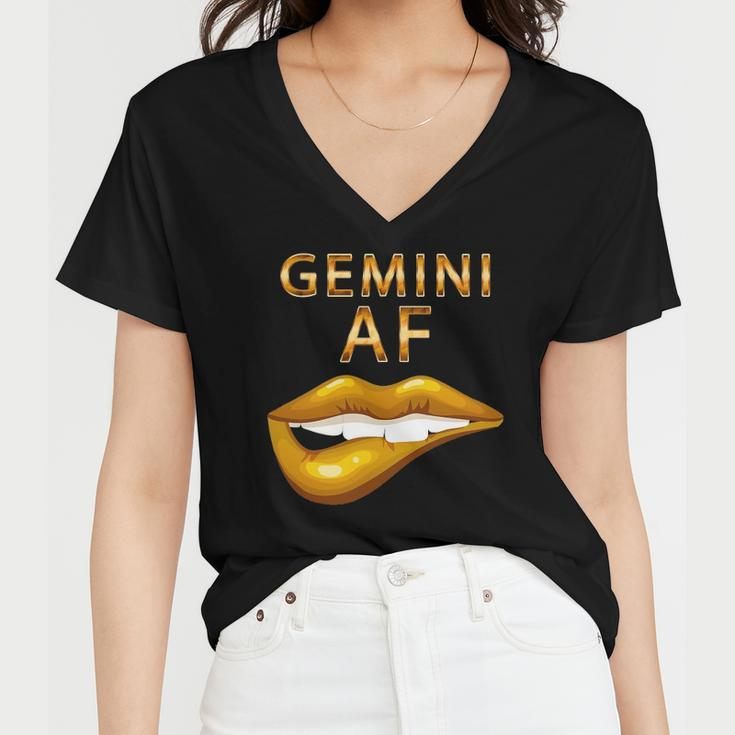 Gemini Af Gold Sexy Lip Birthday Gift Women V-Neck T-Shirt