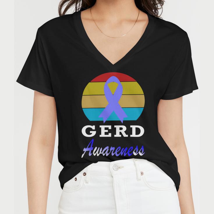 Gerd Awareness Vintage Periwinkle Blue Ribbon Gastroesophageal Reflux Disease Gerd Awareness Women V-Neck T-Shirt