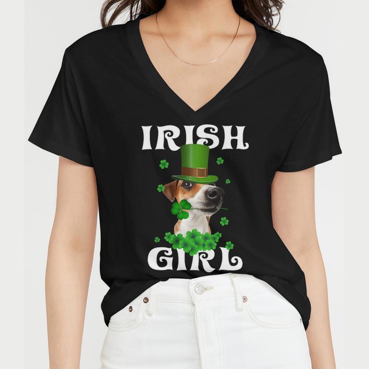 Jack Russell Terrier Patricks Day For Dog Lovers Women V-Neck T-Shirt