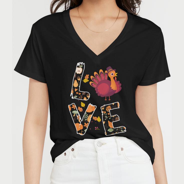 Love Turkey Thanksgiving Happy Fall 20 Shirt Women V-Neck T-Shirt