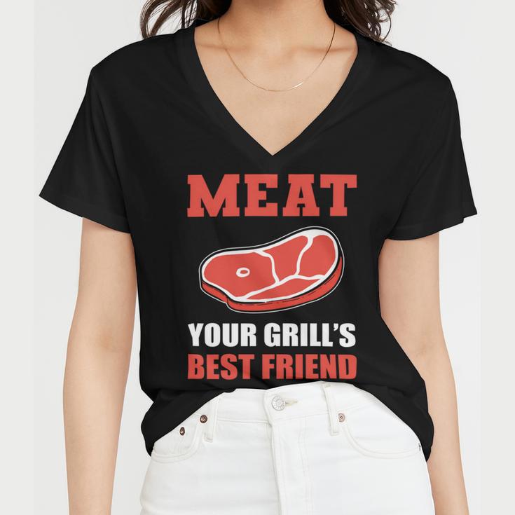 Meat Your Grill’S Best Friend Butcher Chef Cook Bbq Women V-Neck T-Shirt