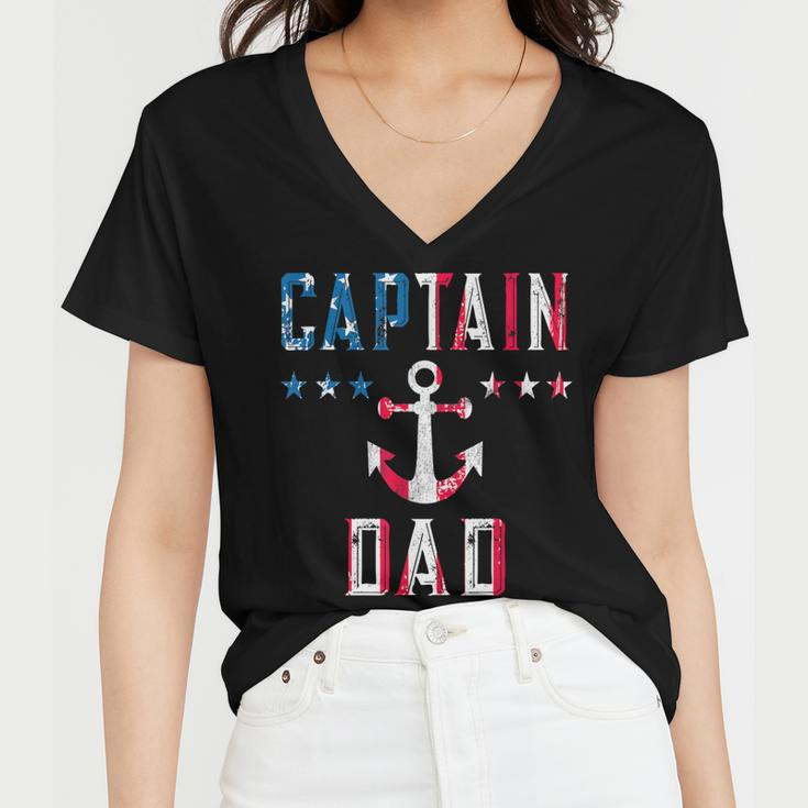 Mens Patriotic Captain Dad American Flag Boat Owner 4Th Of July Women V-Neck T-Shirt