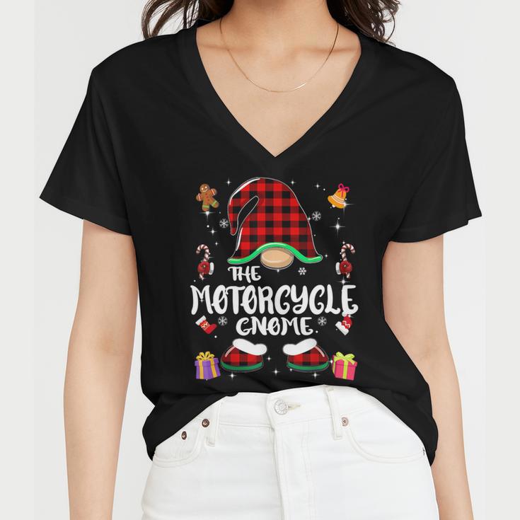 Motorcycle Gnome Buffalo Plaid Red 501 Shirt Women V-Neck T-Shirt