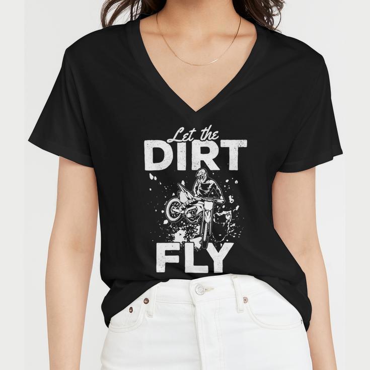 Motorcycle Let The Dirt Fly Dirtbike 494 Shirt Women V-Neck T-Shirt