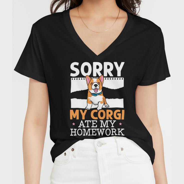 My Corgi Ate My Homework Welsh Corgi Dog Owner Puppy V3 Women V-Neck T-Shirt